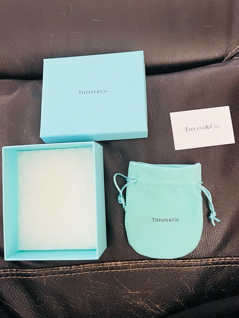 Tiffany & Co. Box, Large Jewelry Pouch and Cleaning  Card.
